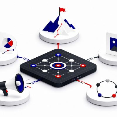 Minh họa kế hoạch Digital Marketing kết nối mục tiêu, khách hàng, kênh nội dung và đo lường
